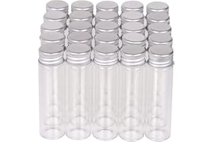 MaxMau Pack of 100, 20ml Small Glass Bottles with Metal Cap Screw Top Lids Tiny Vials Mini Jars Glass Tube for Beads Glitter Seed Samplers Storage