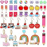 15/21Pairs Teacher Earrings for Women, Statement Pencil Earrings Colorful Flower Book Stud Earrings Layered Tassel Dangle Earrings, Teacher Gifts Bulk Back to School Jewelry