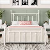 Allewie 14 Inch Full Size Metal Platform Bed Frame with Victorian Vintage Headboard and Footboard/Mattress Foundation/Under Bed Storage/No Box Spring Needed/Easy Assembly/Noise Free/White