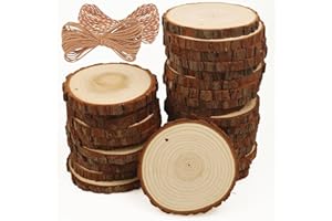 ASSIRES Natural Wood Slices 30 Pcs 3.5-4 Inches Craft Unfinished Wood Kit Predrilled Wooden Rounds with Bark, Wood Circles with Hole, Wood Slices for Crafts Ideal for DIY Projects, Christmas Ornaments