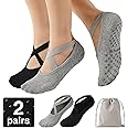 PPVG Pilates Socks with Grips and Straps for Women, Non Slip Grip Yoga Socks, Anti-skidding Yoga Slipper, also Ideal for Dance, Barre, Ballet, Barefoot Exercises, Home