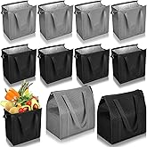 Locmeo 10 Pack Large Insulated Grocery Bags Reusable Shopping Bags with Zippered Top 13 x 12 x 7 Inch Thermal Cooler Totes Bulk with Handles for Hot Cold Food Delivery Refrigerator(Grey,Black)