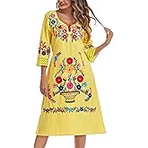 YZXDORWJ Women Embroidered Mexican Present Lace Sleeves Party Floral Traditional Bridesmaid Dress.