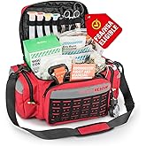 RHINO RESCUE First Responder First Aid Kit Fully-Stocked EMT Bag, Professional EMT/EMS Trauma Medical Kit, Molle System & Reflective Stripe, 300+ First Aid Supplies, Suits for Business, Home (Red)