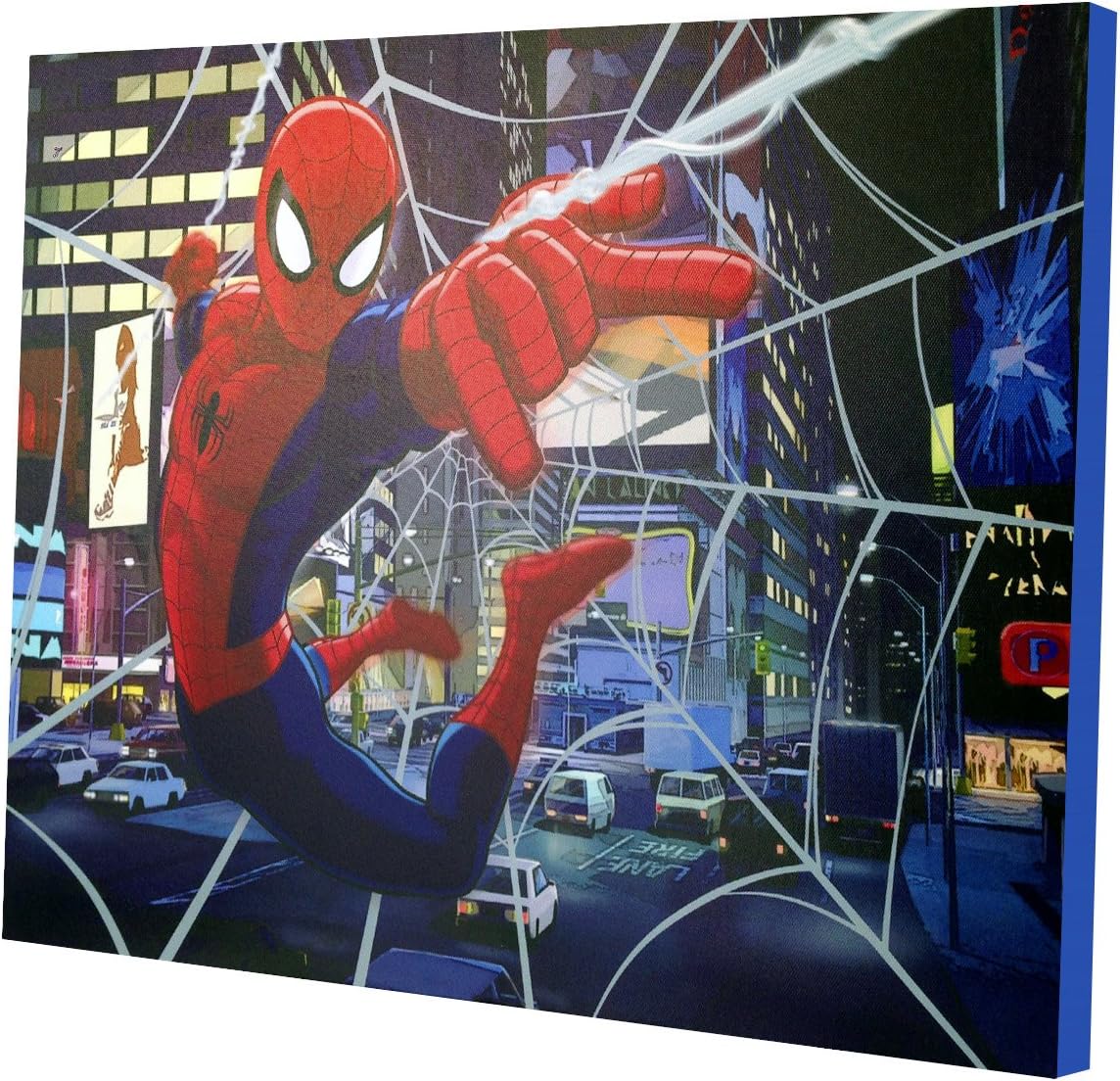 Wall Décor - Idea Nuova Spider-Man LED Canvas Wall Art, Children's Home Décor, Bedroom, Spiderman / Blue, 11.50