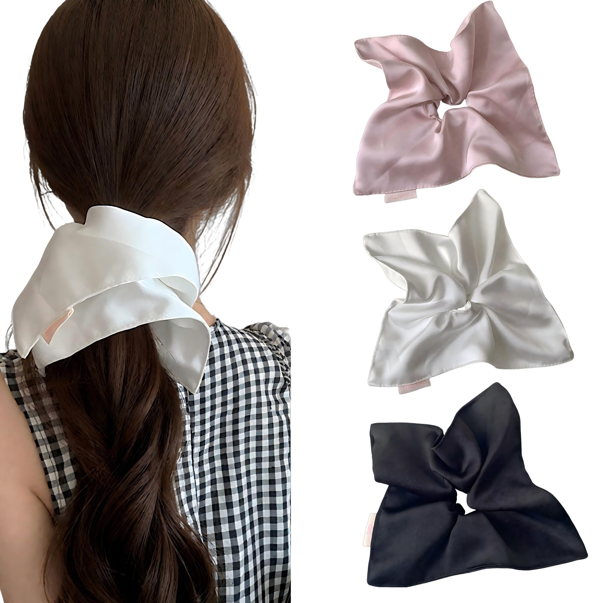 Photo 1 of Large Oversized Floral Lace Scrunchies Square Satin Jumbo Scrunchies Soft Big Scrunchy Elastic Hair Ties Ponytail Holder for Women and girls