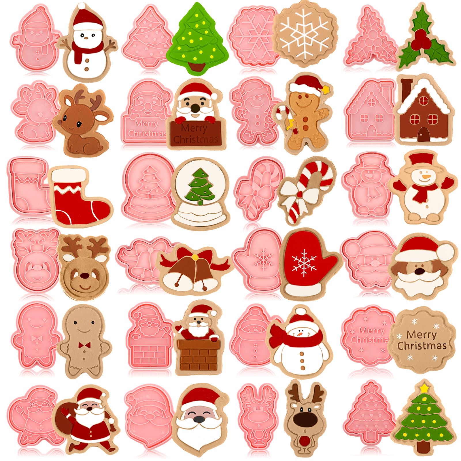 Photo 1 of Roshtia 24 Pieces Christmas Cookie Cutters Stamps Mini Embossing 3D Plastic Cookie Stamps Snowman Santa Christmas Tree Reindeer Baking Mold for Xmas Winter Birthday Party Supplies
