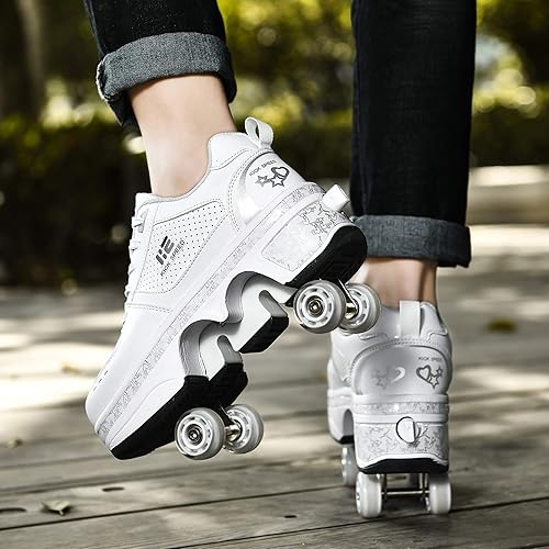 TAILORIA Four-Wheel 2-in-1 Roller Skate Shoes Unisex Roller Skates  Detachable Skating Shoes Kids Sneakers with