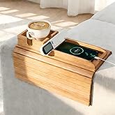 Yoshiky Bamboo Couch Armrest Table, Couch Arm Tray with Removable Couch Cup Holder, 2 in 1 Design Foldable Anti-Slip Bamboo Couch Tray and Sofa Cup Holder for Drink