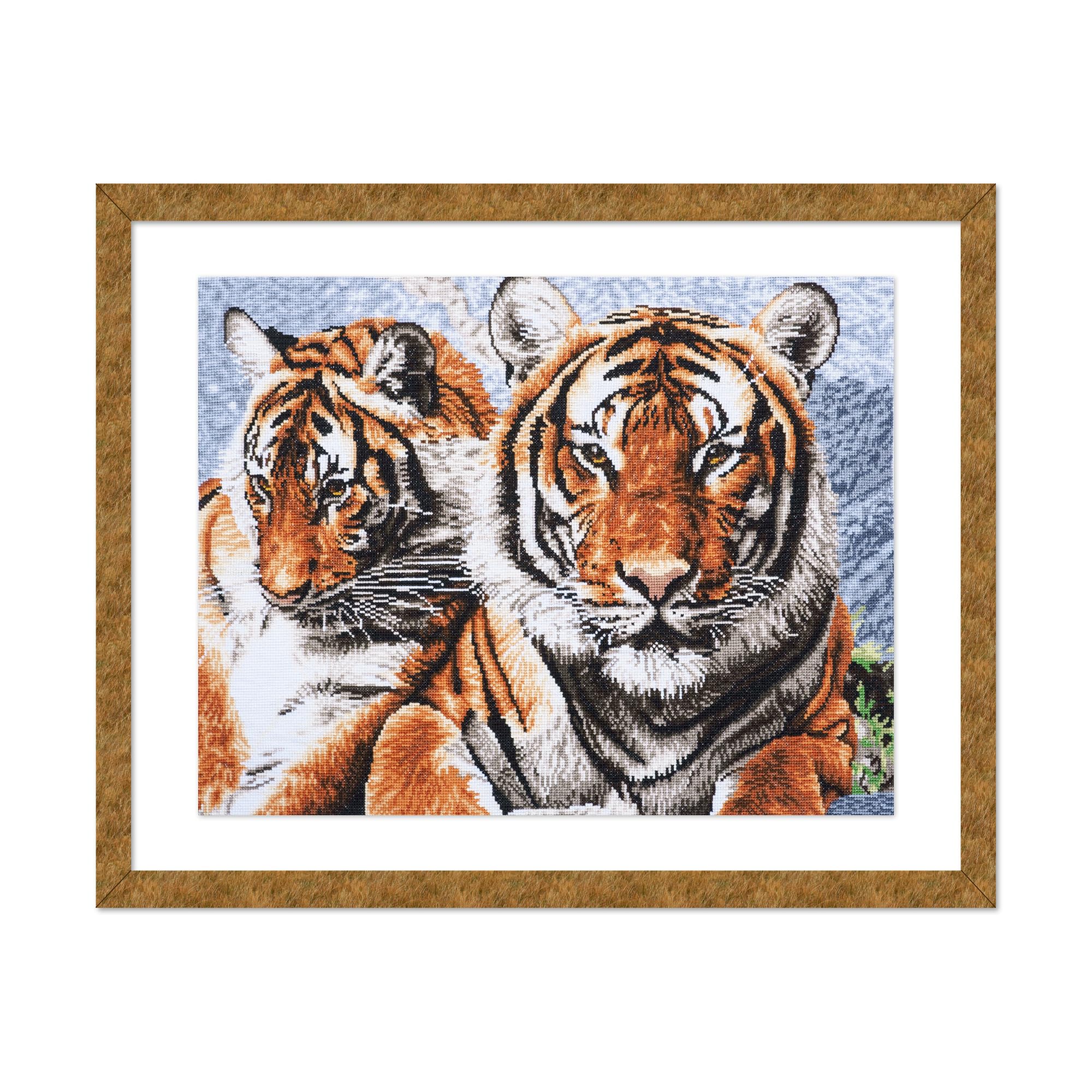 Trimits Printed Cross Stitch Kits - Printed Embroidery Needlecraft for Adults Beginners Kids, Christmas, Gifts, Wall Art (Frame Not Included), 14 Count Aida, Tiger