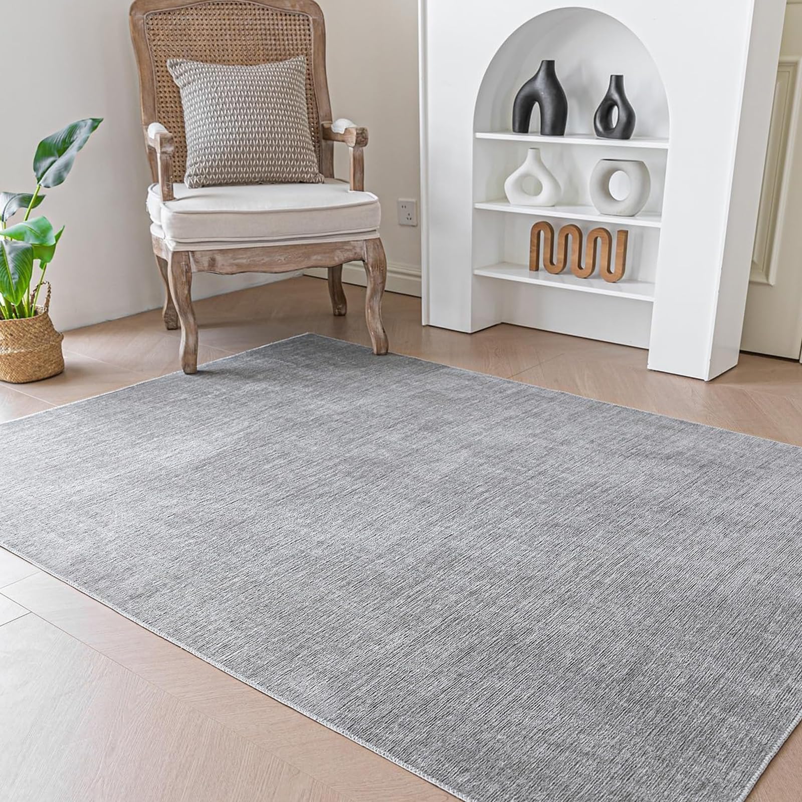 Evitany Modern Area Rug for Living Room Washable Short Pile Carpet Anti-Slip Rug Soft Bedroom Rugs with Home Rugs(Grey,80x150 cm)