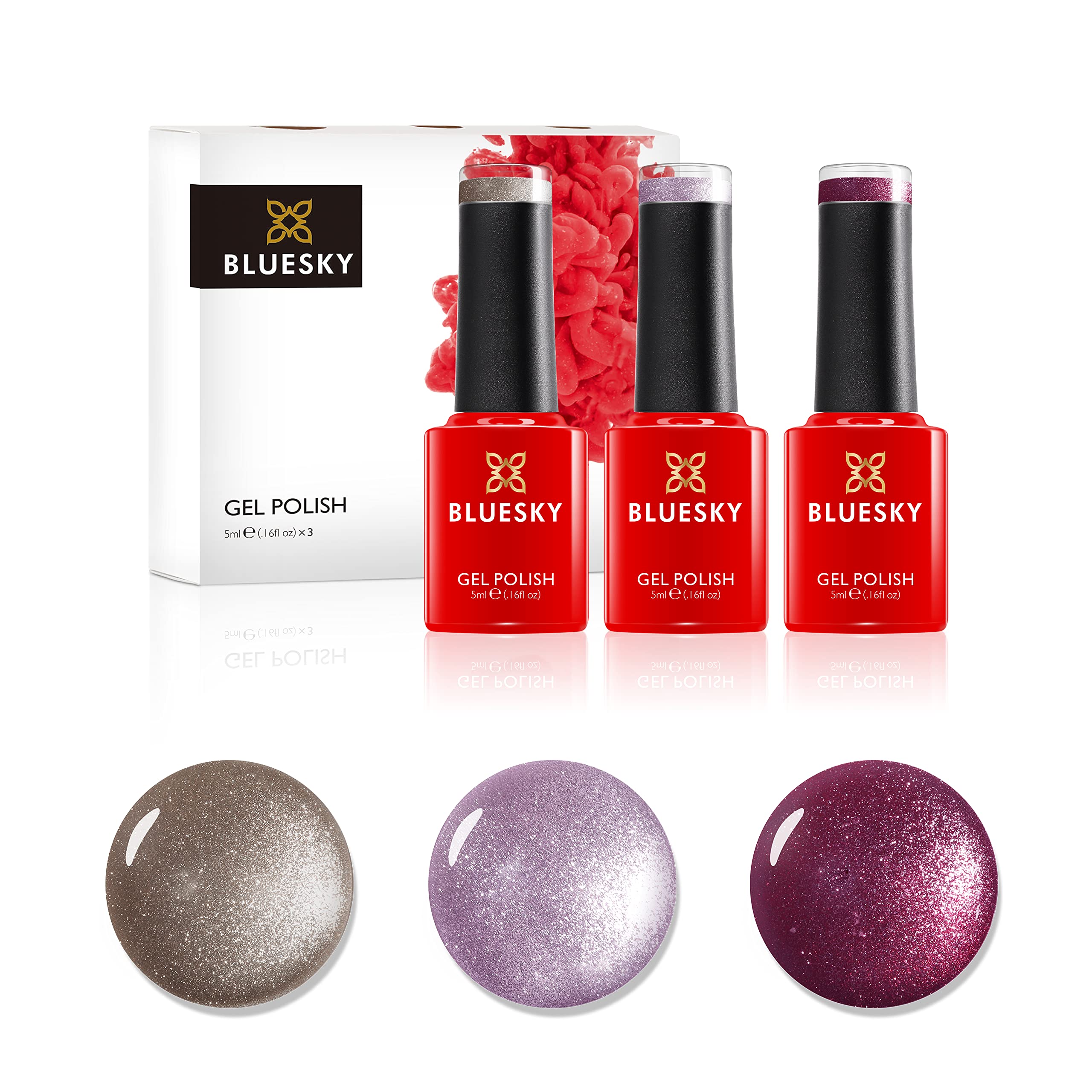 Bluesky 5D Cat Eye Gel Nail Polish Set Magnetic Nail Art Set 1 Purple Pink Gold Glitter 3 x 5ml