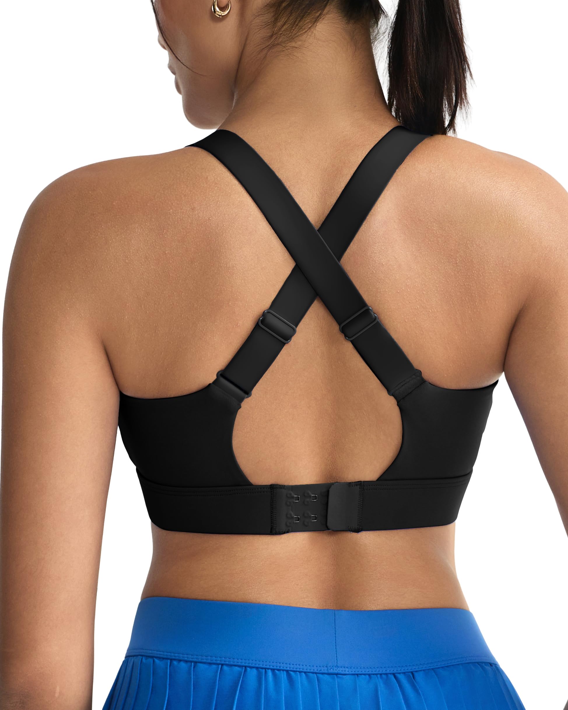 Photo 1 of *** see clerk notes** RUNNING GIRL Sports Bras for Women High Support, Adjustable Straps Criss-Cross Hook Back Sports Bras for Women with Sewn in Pads_WX3125_Black_XXL