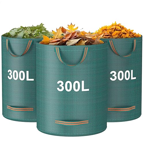 Mokani Garden Waste Bags Heavy Duty with Handles, 300L x 3 Reusable Garden Sacks, Foldable Camping Recycling Bags for Leaf, Trash, Debris, Garden Rubbish Bags Waterproof