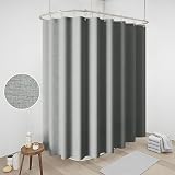 Shower Curtain Linen Fabric 275x182cm Grey with Metal Hooks view 5