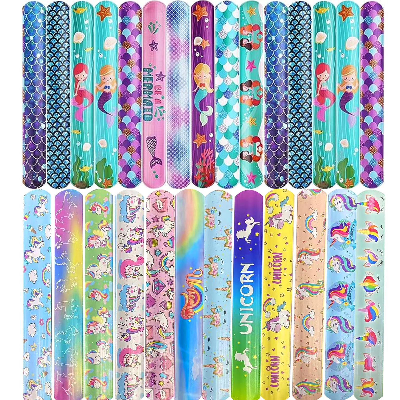 ZADEICK Slap Bands 30PCS, Slap Bracelets with Colorful Mermaid Unicorn, Party Bag Fillers for Kids Gift Birthday Party Favours