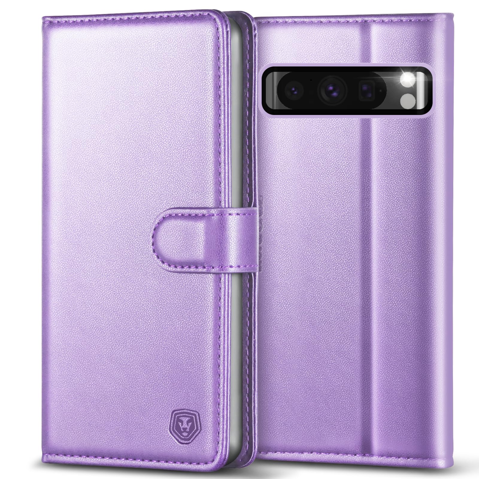 Kuafcase for Google Pixel 8 Pro Case, 4 Card Slots Magnetic Closure Kickstand Shockproof Protective Phone Case for Google Pixel 8 Pro - Light Purple — image 1