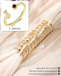 FUNEIA Initial Birthstone Rings for Women Teen