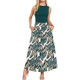 AUSELILY Womens Maxi Dress 2025 Summer Sleeveless Casual Slim Flowy Pleated Long Dresses with Pockets