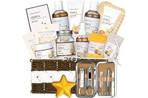 SAINT ROY Spa Basket Gift for Women, Shower Bath Kit, Personal Care Gift Set, Coconut & Honey Almond Beauty, Home Bath Pampering Package Large Size Luxury Bath and Body Home Spa Kit, Mother's Day Gifts for Mom