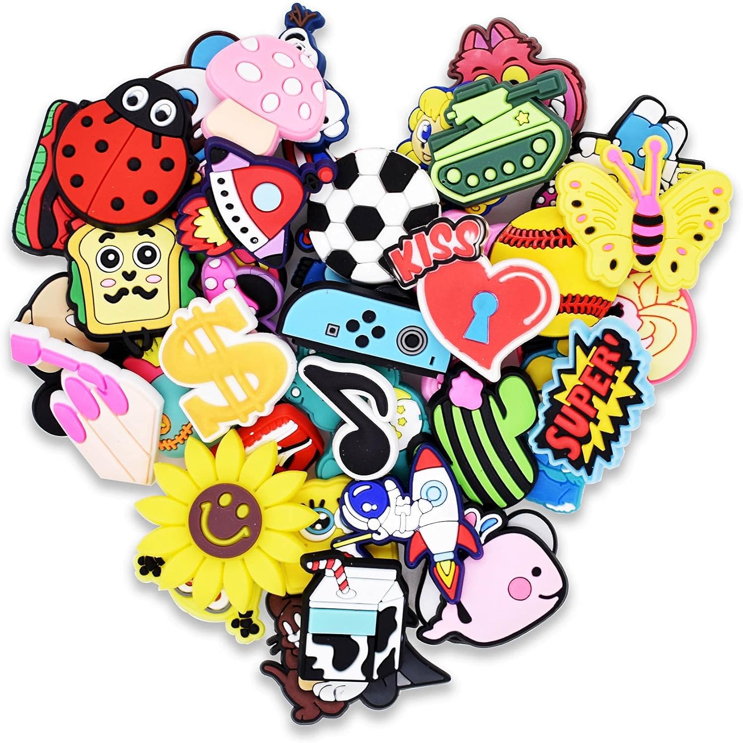 40/60/80/120/160/200pcs Random unisex-adult Shoe Charms PVC Mixed Different Shapes for Shoe Decoration