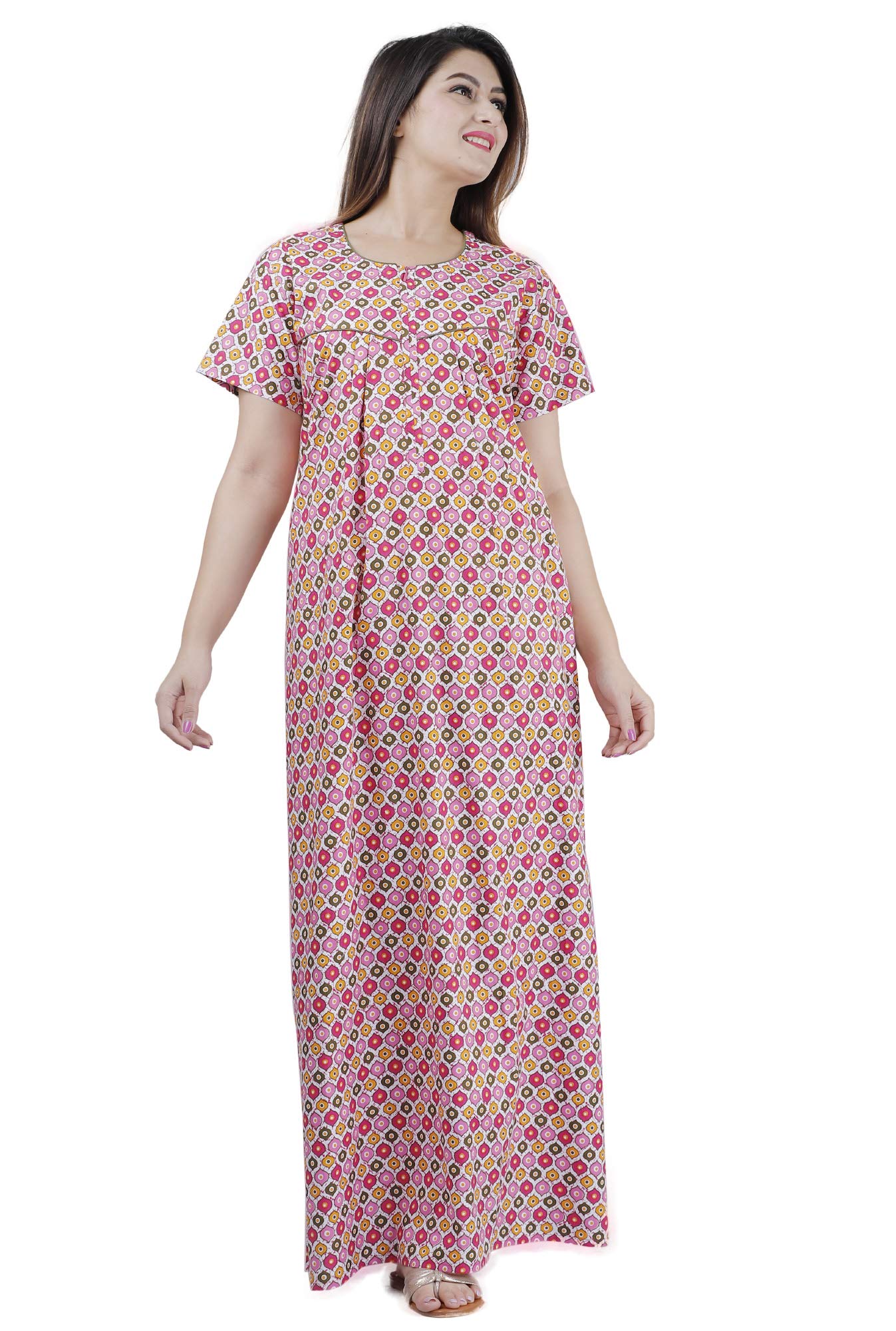 Women's Cotton Geometric Print Maxi Nighty