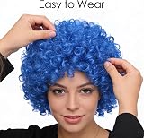 SHATCHI Afro Wig Curly Blue Unisex Fancy Dress Party Costume view 7