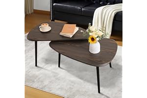 WDSHIYI Nesting Coffee Table Set of 2 Side Set Wooden Tables Living Room Bedroom Apartment Modern Industrial Simple Nightstand,Walnut 32" D x 20" W x 18.5" H