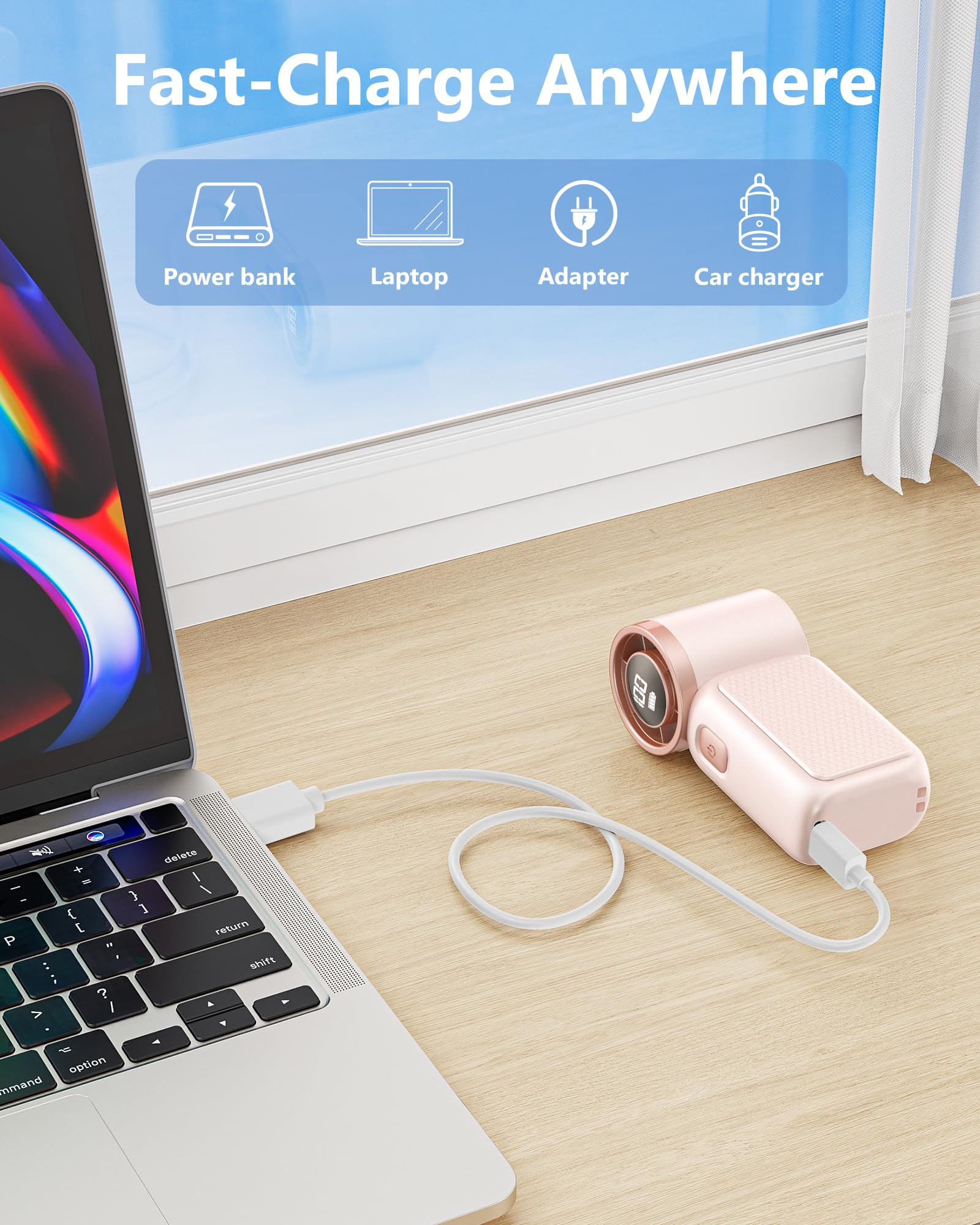 AGEYOU Portable Handheld Mini Fan, 6 Gear Wind, Hand Small Travel Personal Held Fans, Rechargeable Turbo Fan, Gifts for Women Men, for Camping Vacation Outdoor (pink)