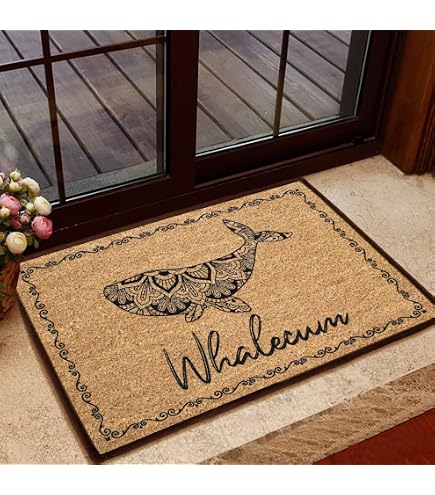 Funny Fish Print Doormat - Natural Rubber Indoor/Outdoor Entryway Mat, 17x30 Inch