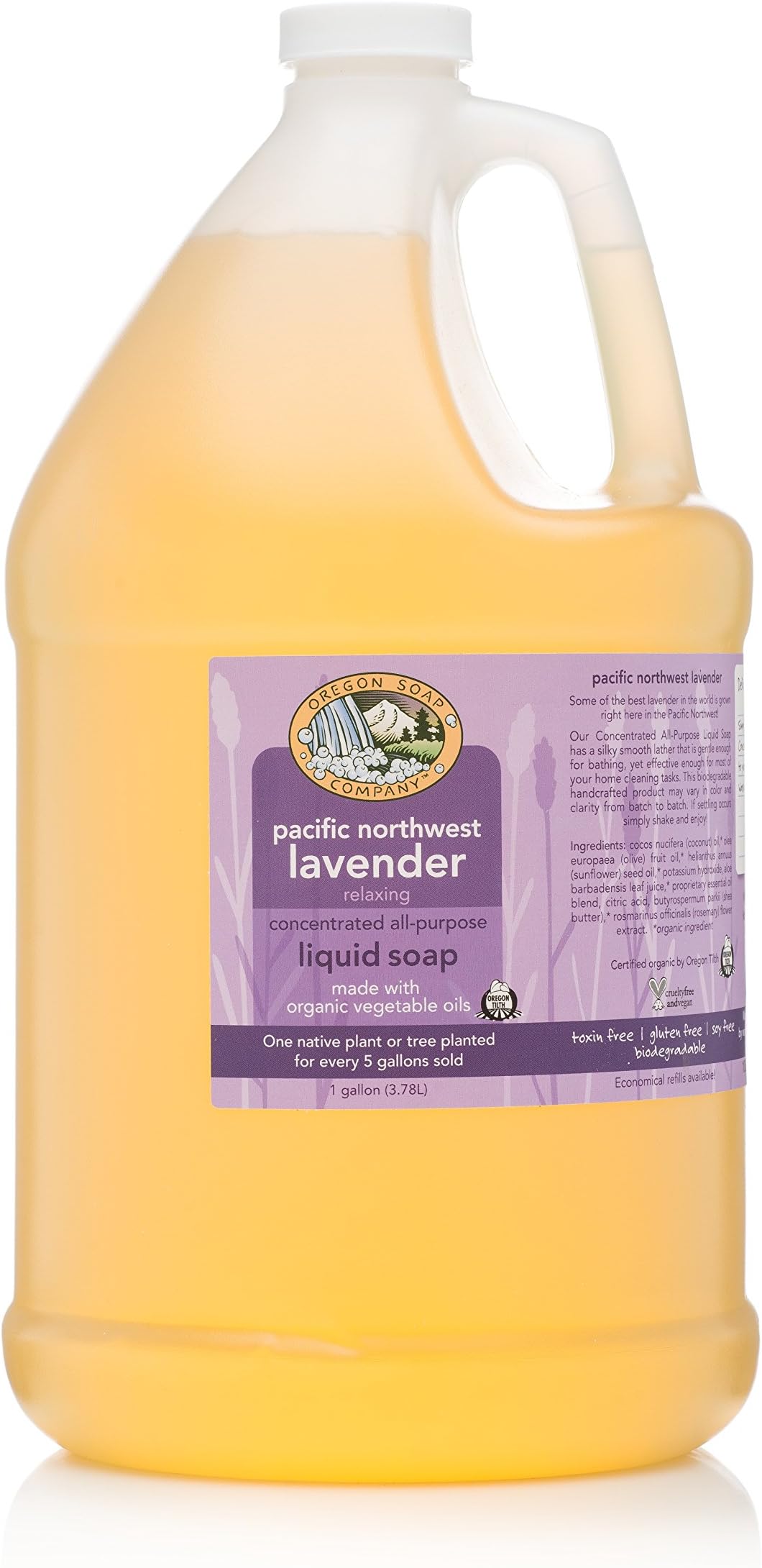 Oregon Soap Company - Liquid Castile Soap, Concentrated Castile Liquid Soap for All Cleaning Needs, Gentle & Mild Castile Soap on Any Skin Type, Pacific Northwest Lavender, 1 Gallon