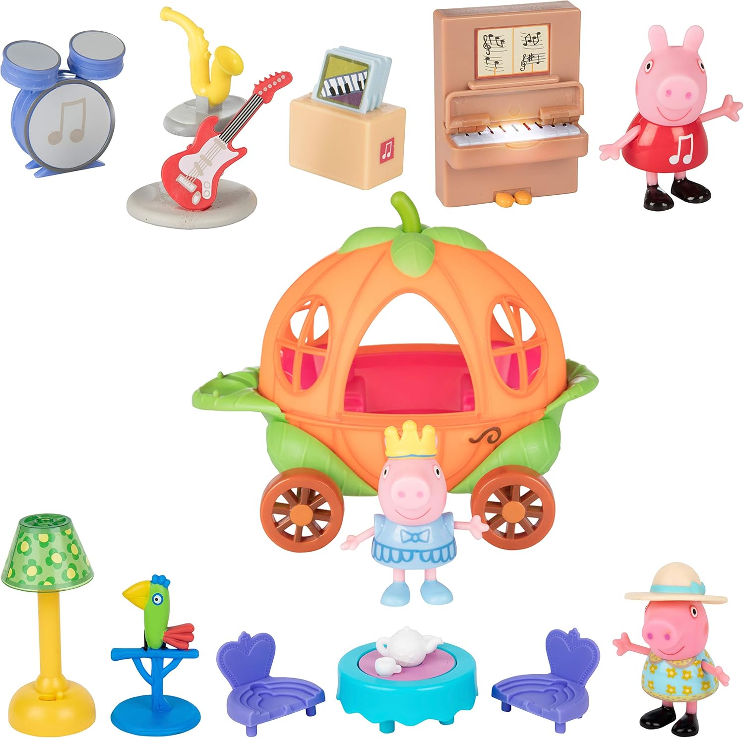 Peppa Pig Little Rooms Music Room, Tea Party & Little Vehicle Carriage Playsets, 14 Pieces - Includes Peppa Figures, Carriage, Furniture, Instruments & More! - Ages 3+