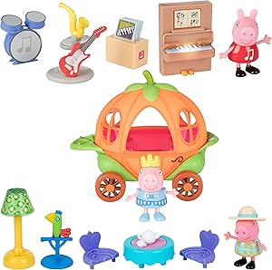 Peppa Pig Little Rooms Music Room, Tea Party & Little Vehicle Carriage Playsets, 14 Pieces - Includes Peppa Figures, Carriage, Furniture, Instruments & More! - Ages 3+