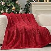 Amélie Home Chevron Chenille Knit Throw Blanket for Couch, Cozy Texture Decorative Soft Blanket for Sofa & Chair, 50"x60", Christmas Red