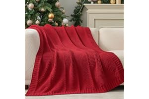 Amélie Home Chevron Chenille Knit Throw Blanket for Couch, Cozy Texture Decorative Soft Blanket for Sofa & Chair, 50"x60", Christmas Red