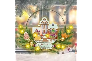 AMADECOHOME Light up Christmas Wreaths for Front Door, Welcome Metal Wooden Door Wreath Decor Hanging Sign, 30 LED Lighted Wall Decor Battery Operated for Christmas Indoor Outdoor (Gingerbread Man)