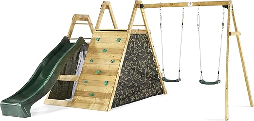 plum climbing pyramid with slide and swings