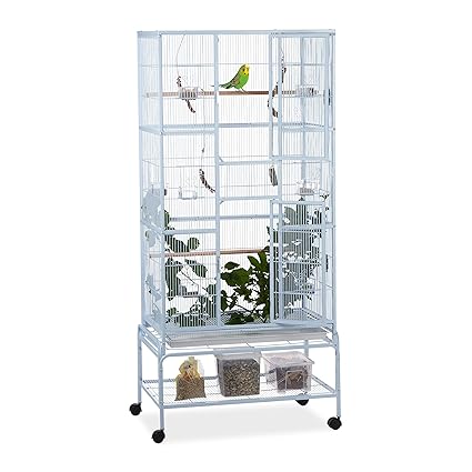 Relaxdays Cage à Oiseaux Xl Sur Roulettes Gris Clair 180 X