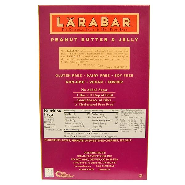 LARABAR PEANUT BUTTER AND JELLY, GLUTEN FREE VEGAN FRUIT & NUT BARS, 16 CT