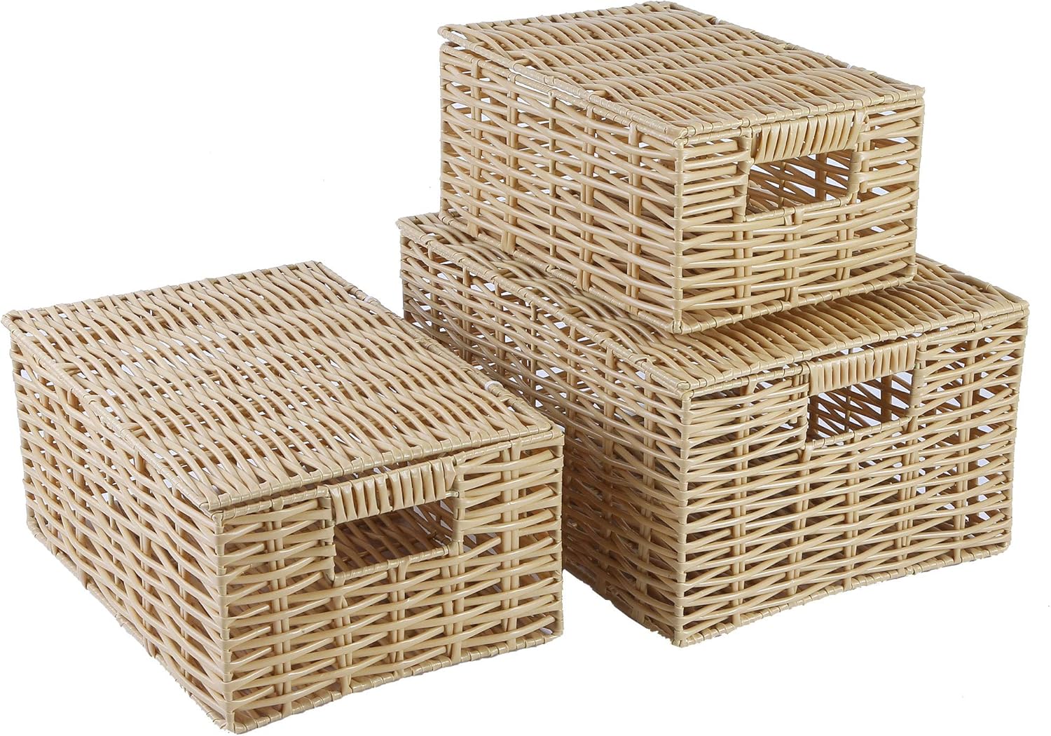 Yasion Woven Storage Baskets for Shelves, Set of 3 Small Plastic Woven