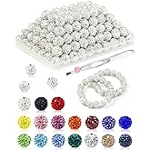 120PCS FIVEIZERO Rhinestone Beads for Jewelry Making, 10mm Crystal White Shiny Round Sparkle Crystal Clay Bead Bulk Sparkly Baseball Necklace Beads for Bracelets and DIY Crafts