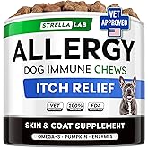 STRELLALAB Dog Allergy Relief & Anti Itch Support Chews w/Omega 3: Real Ingredients, Real Taste! Skin & Coat Immune w/Fish Oil, Pumpkin & Enzymes — Developed by Experts - Made in USA - 60Ct