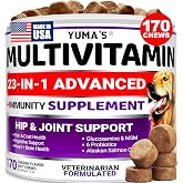 Dog Vitamins and Supplements - 170 Chews - Dog Multivitamin Chewable | Senior &amp; Puppy Multivitamin for Dogs, Hip &amp; Joint Support with Glucosamine, Immune Health, Skin, Heart, Digestion, Probiotics