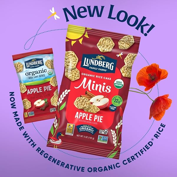 LUNDBERG ORGANIC APPLE PIE RICE CAKE MINIS, GLUTEN-FREE, WHOLE GRAIN, USDA CERTIFIED, NON-GMO PROJECT VERIFIED, 5 OZ