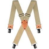 Dickies Men&rsquo;s Industrial Strength Suspenders &ndash; Heavy-Duty Clip-On Support | Ballistic nylon front with an elastic back, 2 in. wide, X-back with a leather back patch and heavy-duty hardware; to 50 in.