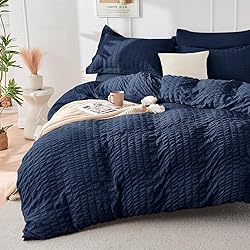 HYMOKEGE Navy Blue Twin Comforter Set Seersucker 5