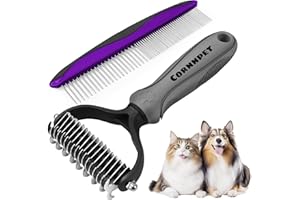 CORNNPET Pet Grooming Brush and Metal Comb Combo, Rake and Brushes for Small, Medium & Large Dogs,Pet Self Cleaning Slicker Brush Hair Remover Grooming Tool for Dogs & Cats,black
