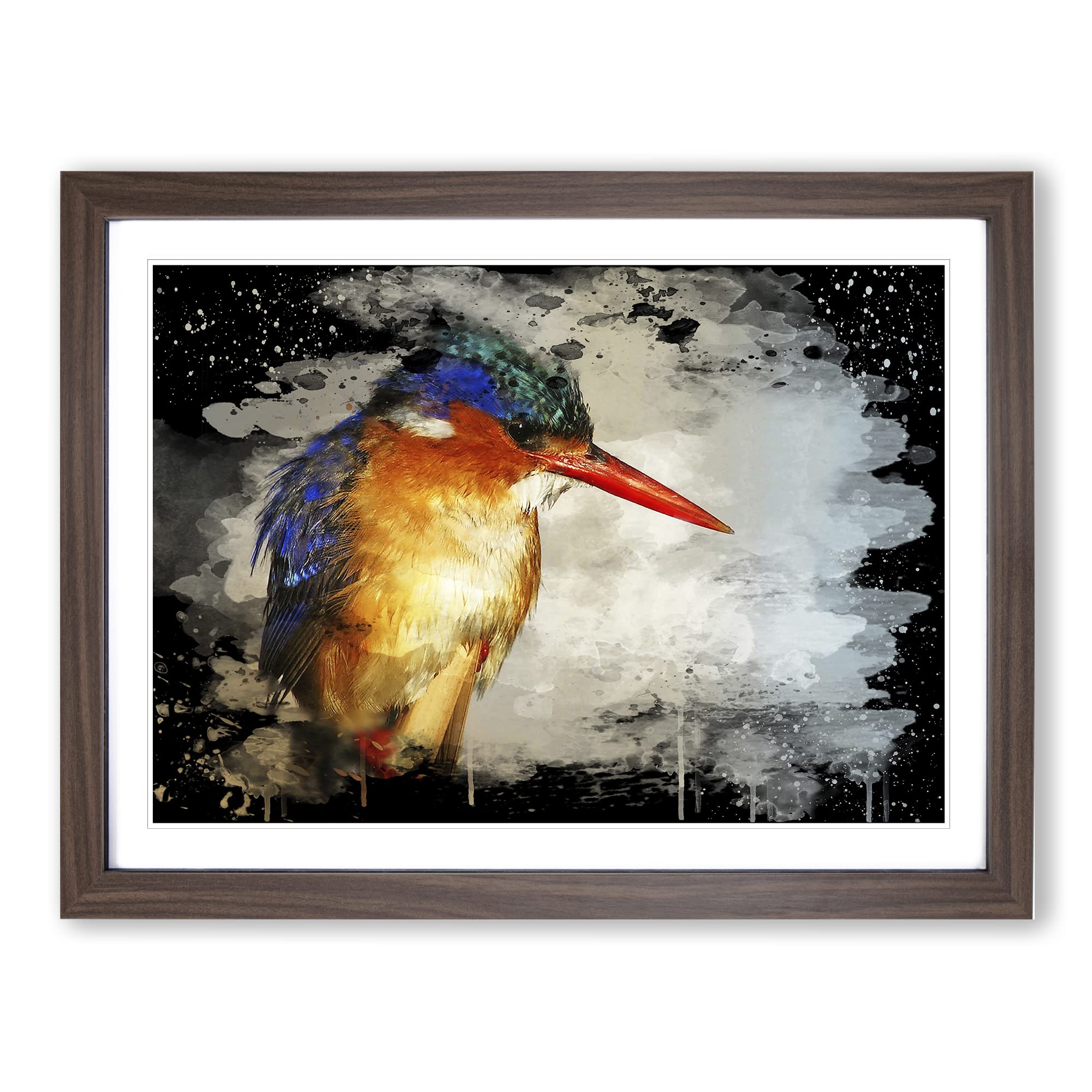 Kingfisher Bird Modern CB Framed Wall Art Print, Ready to Hang Picture for Living Room Bedroom Home Office Décor, Walnut A4 (34 x 25 cm)