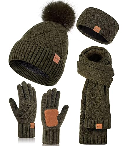 8-Piece Winter Accessories Set with Pompom Beanie, Scarf, Touch Screen Gloves, Amazon.com: KELINFONG Hat and Glove Set,Winter Thick Lined  main image 2