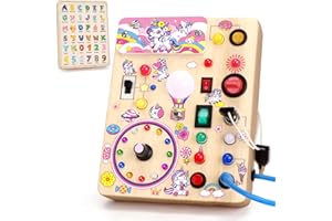 Unicorn Busy Board with Led Light，Montessori Toys for 1+ Year Old，Sensory Toys for Fine Motor Skills, Gifts & Travel Toys f o